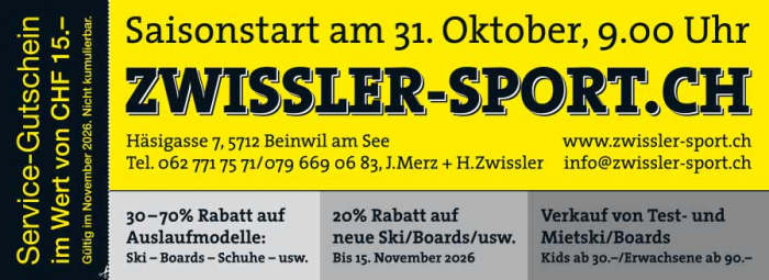 Zwissler-Sport Saisonstart 31. Oktober 2026, 9.00 Uhr